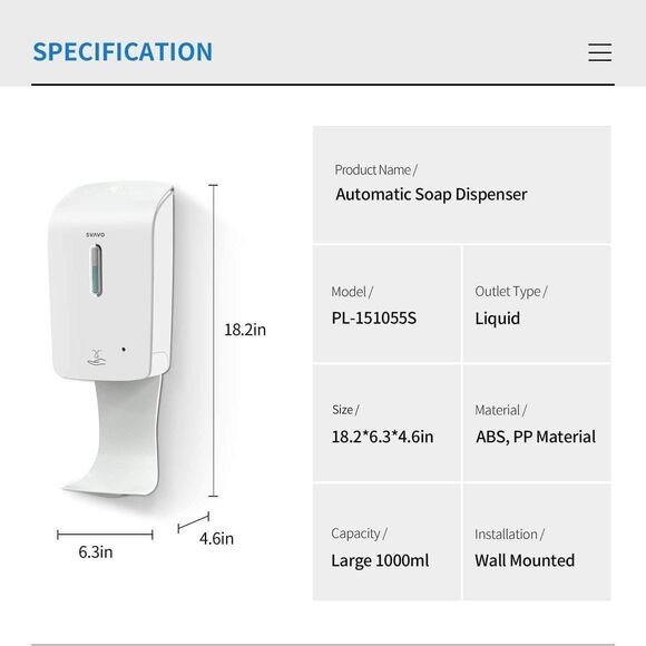 SVAVO Automatic Soap Dispenser Touchless Liquid Soap Dispenser Wall Mount - Picture 6 of 7
